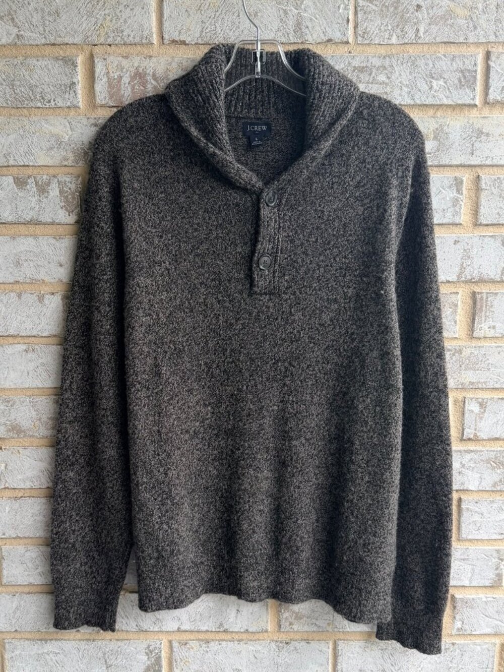 J. Crew Long Sleeve Shawl Neck Wool Blend Brown Pullover Sweater Men's Size L